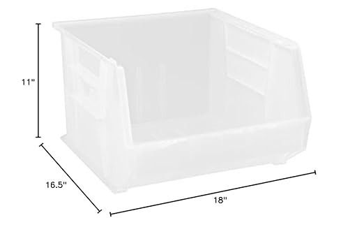 QUANTUM STORAGE SYSTEMS K-QUS270CL-1 Ultra-Stack and Hang Bins, 18 inch x 16-1/2 inch x 11 inch, Clear