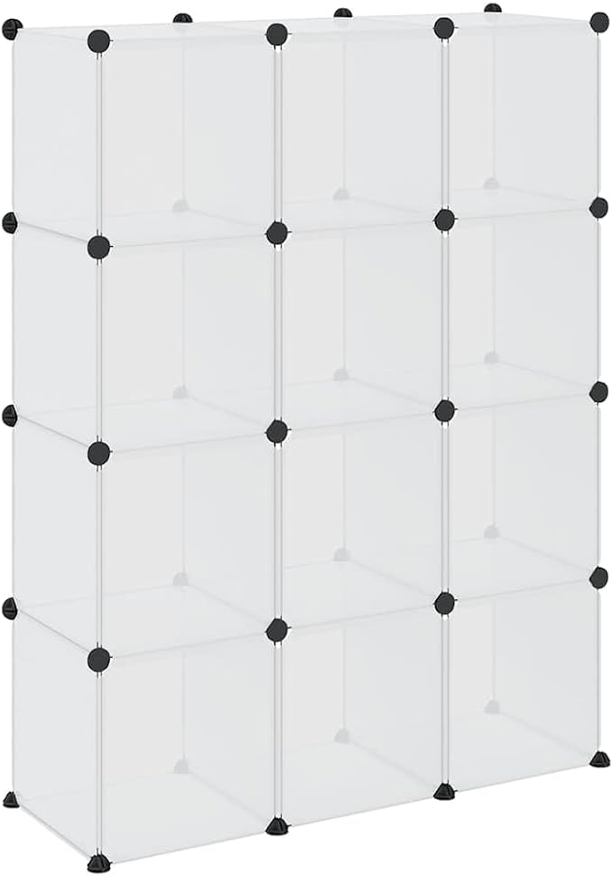 vidaXL Storage Cube Organiser with 12 Cubes Plastic Closet Cube Shelf System DIY Modular Storage System Organiser for Wardrobe Transparent PP