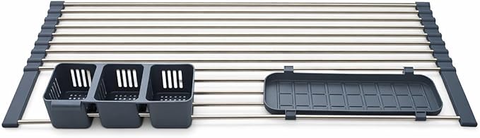 Roll Up Dish Drying Rack Over the Sink, Expandable Stainless Steel Foldable Kichen Sink Drainer, Heat Resistant Space Saving Design