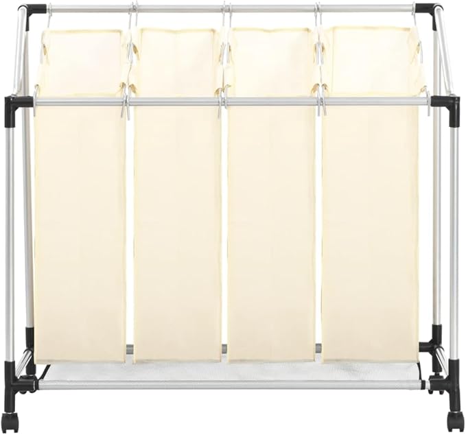 Convenient Laundry Sorter with 4 Bags Cream Steel, 20 kg Load Capacity for Easy Movement