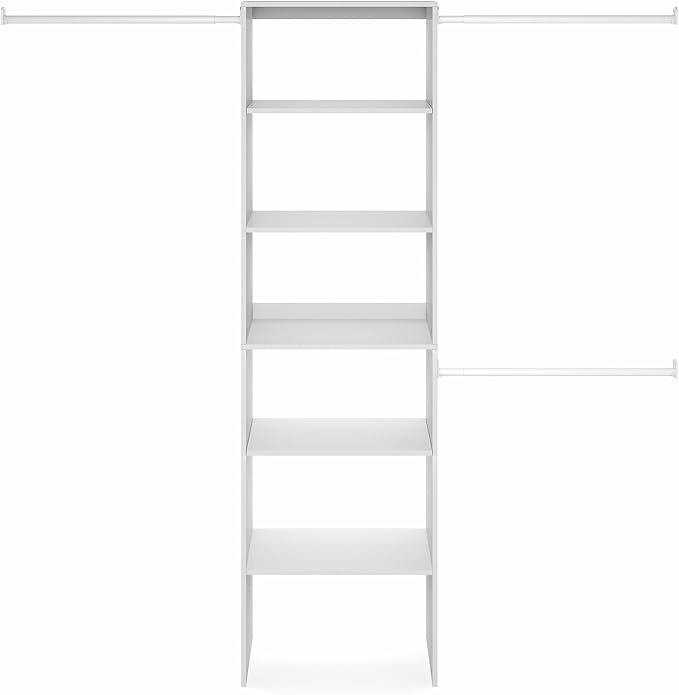 Furinno FANO Closet Organizers and Storage, 5-Tier Wide Closet Storage Organizer with 3 Hanging Bars and Adjustable Shelf, Wardrobe Closet Shelf Tower, 14.8 x 23.6 x 82.1 for Wardrobe, Bedroom, White
