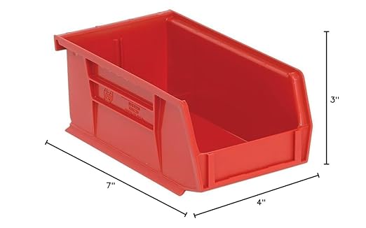 QUANTUM STORAGE SYSTEMS K-QUS220RD-20 20-Pack Stack and Hang Plastic Bin Storage Containers, 7" x 4" x 3", Red