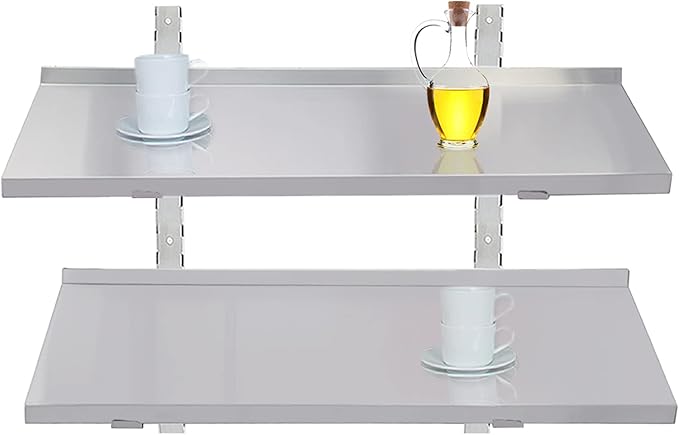 Stainless Steel Shelf, 39.4" x 12.6" Commercial Floating Wall Shelf with Brackets, 110Lbs Capacity, Adjustable Double-Layer Metal Heavy Duty Storage Rack for Restaurant, Kitchen Bar Home Hotel