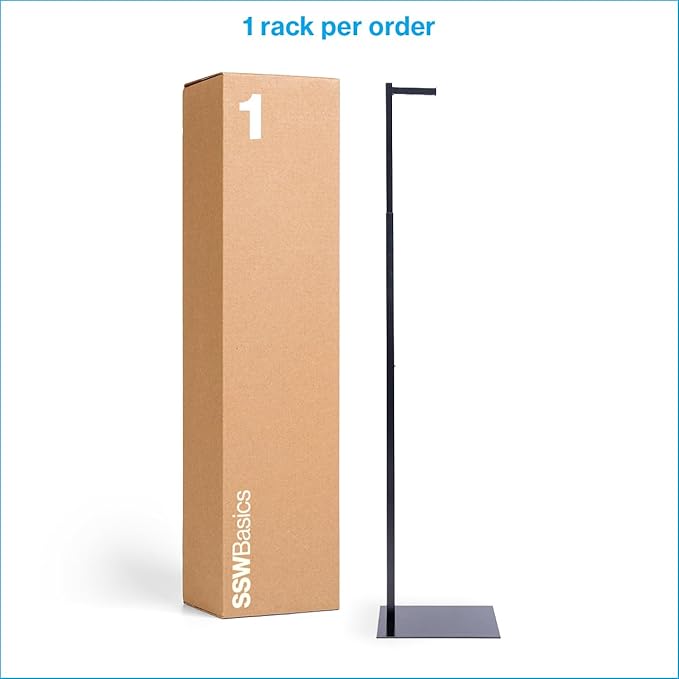 SSWBasics Adjustable Black Costumer Stand – Single Arm Clothes Rack - Retail Clothing and Garment Display Stand – Ideal For Showcasing Hanging Items In Thrift Shops, Boutiques and Retail Stores