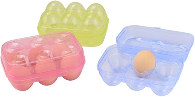 YOHA Clear Egg Storage Box Delicate 6 Girds Egg Dispenser Holder Case Refrigerator Crisper Camping Picnic Travel Portable Egg Carriage,Blue-6