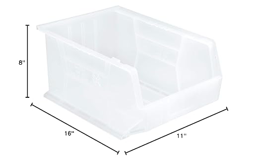 QUANTUM STORAGE SYSTEMS K-QUS255CL-1 Ultra-Stack and Hang Bins, 16" x 11" x 8", Clear