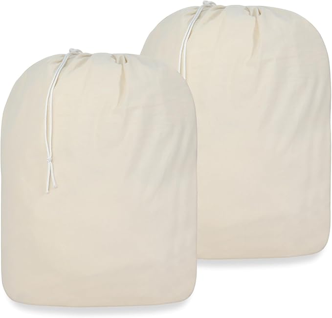 PurpleEssences Laundry Bag Durable Clothes Drawstring Bag Machine Washable Travel Laundry Organizer for Dorm, College, Hamper - Set of 2, 28 x 32 Inch, Laundry Liner Bag - Natural