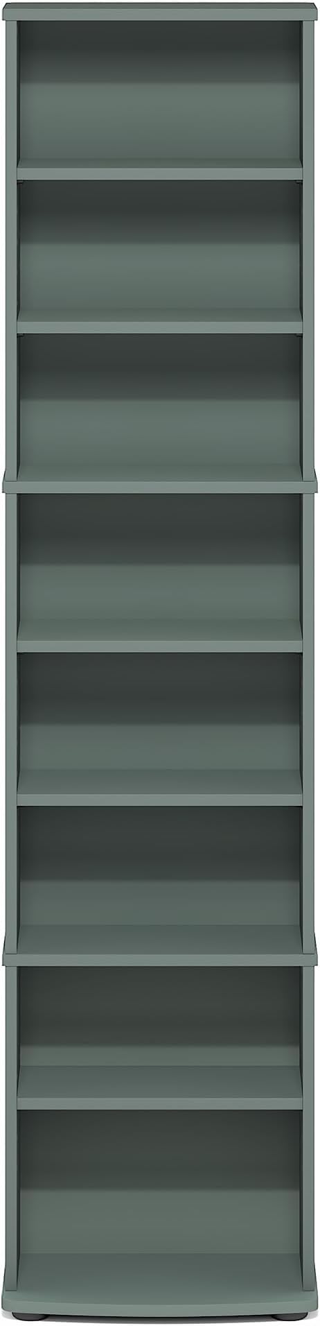 Furinno Jaya DVD Shelf, 8-Tier Tall Narrow CD Rack, Media Shelf with Adjustable Shelves, DVD Storage Cabinets for CD Blueray Game Disc, Easy Assembly, for Living Room, Home Office, Sage Green