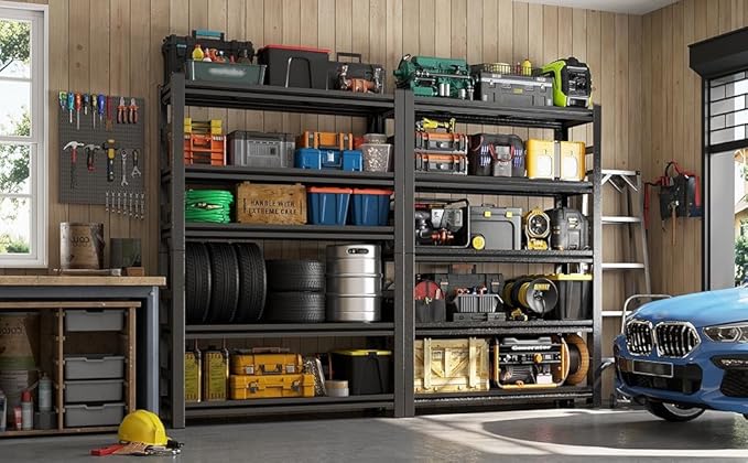 Garage Shelving Metal Garage Shelf Unit 5-Tier Storage Shelves Heavy Duty Shelf Organizer Industrial Shelves for Warehouse Basement Kitchen Pantry, Black, 45" W X 63" H X 20" D