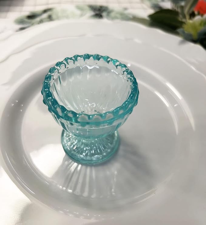 KiaoTime Blue Glass Egg Cup for Soft or Hard Boiled Egg Holder - Set of 2 Egg Holders for Breakfast Brunch, Kitchenware Table Decoration Egg Cup for Home Party Tableware Decor Favors