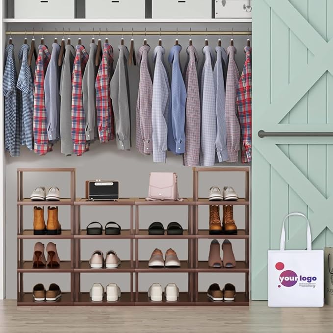 AFOORD Vertical Shoe Rack-Tall Narrow Shoe Rack Organizer for Small Spaces,12Tier Bamboo Shoen Shelf for Entryway,Closet,Corner,Doorway,Skinny Shoe Shelf Space Saving Shoe storage,Free Stackable DIY