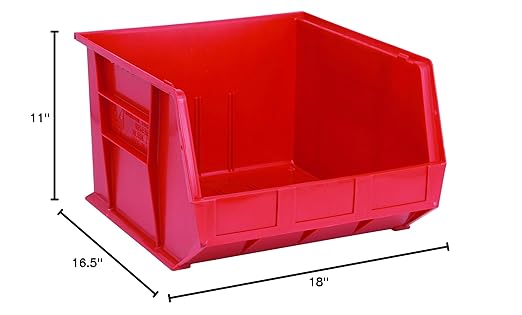 QUANTUM STORAGE SYSTEMS K-QUS270RD-1 Ultra-Stack and Hang Bins, 18" x 16-1/2" x 11", Red