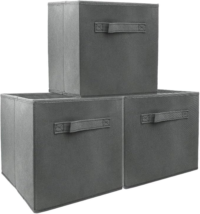 EBIGIC storage bins collapsible storage bins,cube storage organizer (Pack of 3) 10.5*10.5*11inch,For home and office Collapsible Closet Shelf Organizers, Drawer Organizers(Grey)