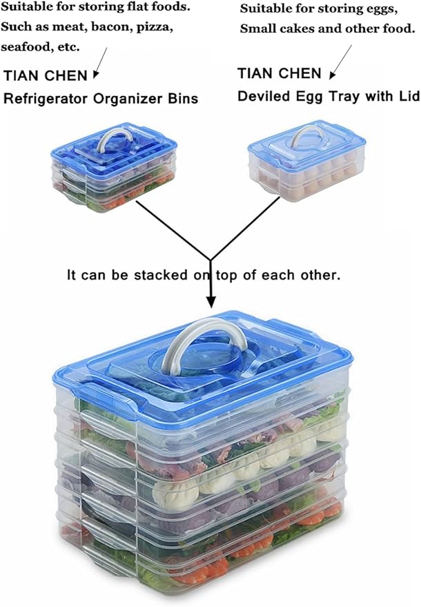 Deviled Egg Tray with Lid, 2-Layer, Stackable Egg Carrier Holder for Refrigerator, Camping Food Storage Container with Handle, Large, 40 eggs (red)