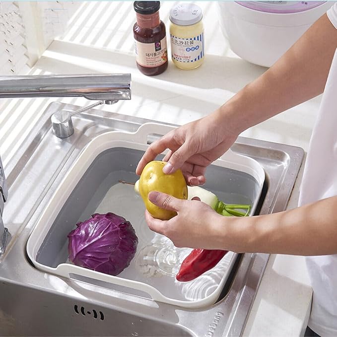Foldable Sink Vegetable Fruit Bowl Dish Washing Storage Basin Basket, Portable Space-Saving for Kitchen, RV, Campers, and Travel Trailers