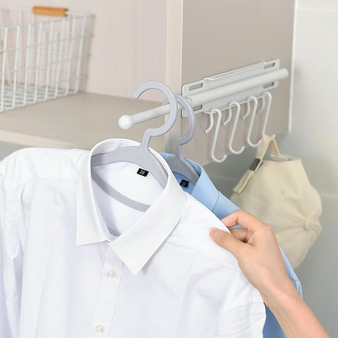 12" Valet Rod for Closet Pull Out, Retractable Slide Out Closet Valet Rod for Hanging Clothes, Closet Extender Hanging Rods With 4 Hooks (White)