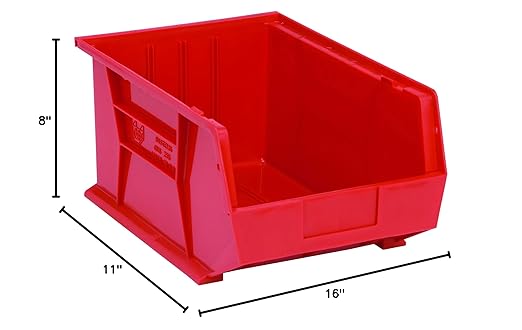 QUANTUM STORAGE SYSTEMS K-QUS255RD-1 Ultra-Stack and Hang Bins, 16" x 11" x 8", Red