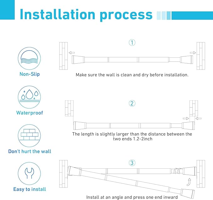 MEXAU 2pack White Tension Rods for Windows 27 to 50 Inch, Never Rust Adjustable Curtain Rod Tension Curtain Rods No Drilling, Spring Tension Curtain Rod for Doorway Window Bookshelf