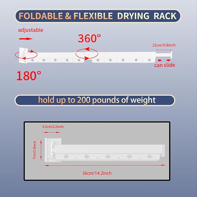 Wall Mounted Clothes Hanger Rack Folding Wall Mounted Clothes Hanger for Laundry (2-Fold White)
