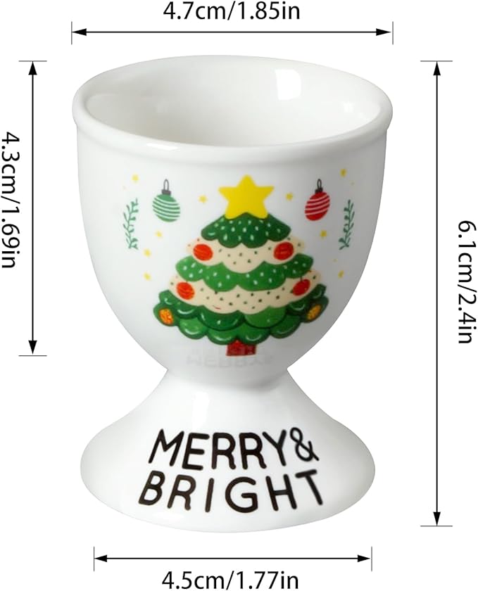 Cinf Ceramic Egg Cup Set of 2 Porcelain Holder Breakfast Boiled Cooking Easy to Clean Childhood Memories Kitchen(Christmas)