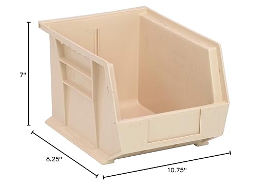 QUANTUM STORAGE SYSTEMS K-QUS239IV-4 4-Pack Ultra-Stack and Hang Bins, 10-3/4" x 8-1/4" x 7", Ivory