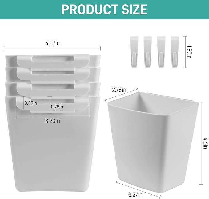 5 Pack Hanging Cup Holders, Multipurpose Rolling Cart Accessories Utility Cart Accessories For Art Craft Supplies, Space Saving Hanging Storage Basket Pencil Holder Makeup Organizers (White)