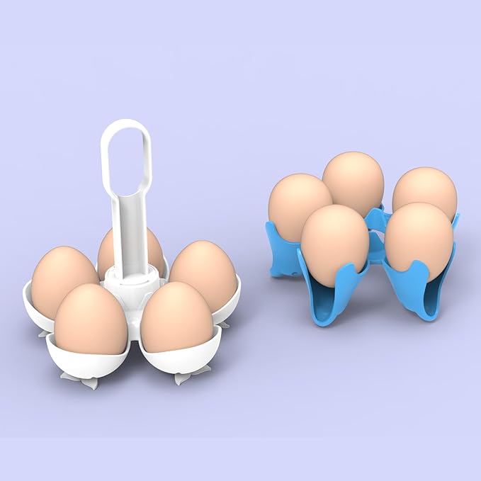 Asltw Dolphin Egg Holder Rack, 5 Egg Boiling Tray with Flip Top 10 Egg Storage, Heat Resistant Handle, Multi Purpose Egg Poacher for Cooking, Fridge Organizing & Serving (White)