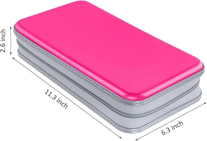 CD Case, Siveit DVD Case Holder 96 Capacity Hard Plastic CD DVD Disc Cases Storage Binder Wallet for Car Home Office Travel (Hot Pink)