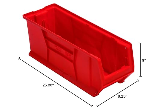 QUANTUM STORAGE SYSTEMS K-QUS951RD-4 4-Pack Plastic Storage Stacking Hulk Container, 23-7/8 inch x 8-1/4 inch x 9 inch, Red