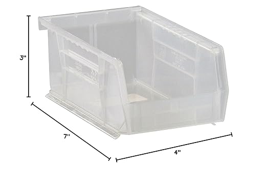 QUANTUM STORAGE SYSTEMS K-QUS220CL-20 20-Pack Stack and Hang Plastic Bin Storage Containers, 7 inch x 4 inch x 3 inch, Clear