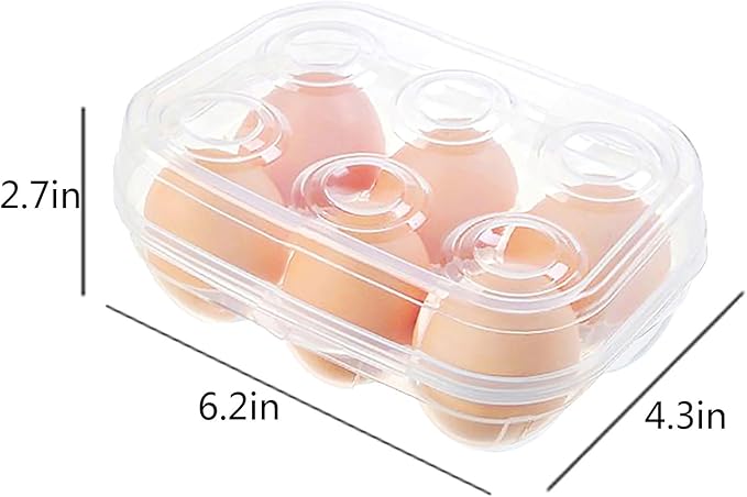 YOHA Clear Egg Storage Box Delicate 6 Girds Egg Dispenser Holder Case Refrigerator Crisper Camping Picnic Travel Portable Egg Carriage,Clear-6