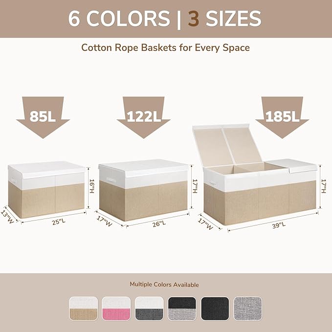 INDRESSME 122L Large Toy Storage Box with Lid, Toy Storage Organizer, Toy Baskets with Dividers for Playroom, Bedroom, Closet, Storage Bins for Kids, Boys Girls 26"x17"x17" (Black)