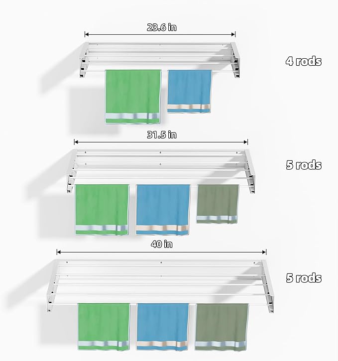 ZMBESUP Wall Mounted Drying Rack for Small Space, 23.6" Foldable Collapsible Laundry Rack, Compact Space Saver for Apartment Bathroom Balcony, Includes Wall Template (White)
