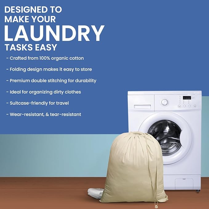 Laundry Bags| Storage bag| Heavy Duty Canvas Cotton Long Strap with Drawstring Closure| Travel Bag for Dirty Clothes| Hamper Liner and Machine Washable for Home College Dorm| 1 Pack 28"x36"