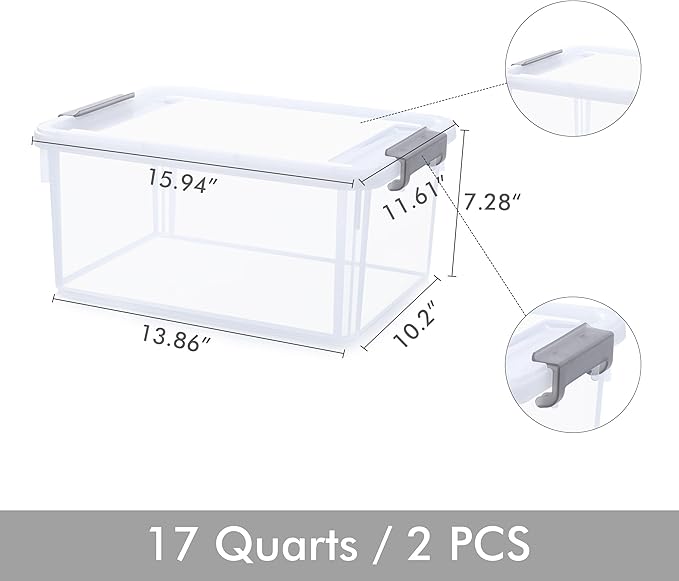 ITYLIFE CITYLIFE Citylife 17 QT Plastic Storage Bins with Latching Lids Stackable Storage Containers for Organizing Large Clear Storage Box for Garage, Closet, Classroom, Kitchen, 2 Packs