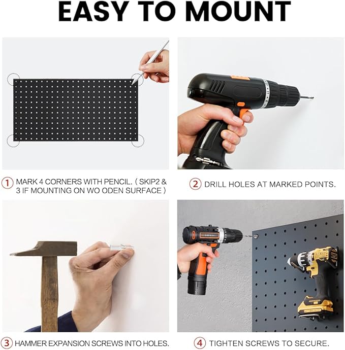 Pegboard, Metal Peg Board, 24x12 inch Black Pegboard with 38 Pcs Hooks, Sturdy Peg Board for Garage Tool Organization, Home & Office Wall Decoration (Black, 2 Pack)