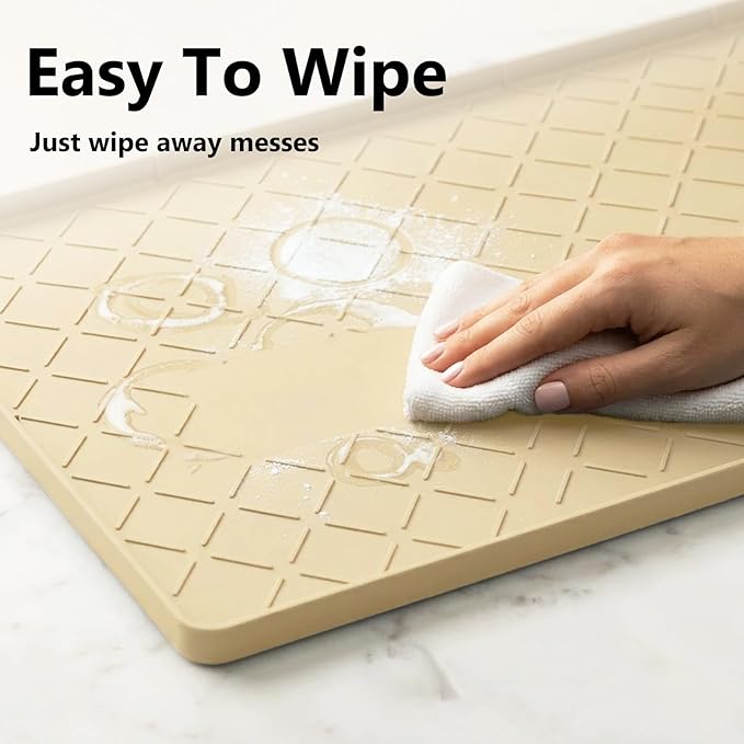 Mateeylife Under Sink Mats for Kitchen Waterproof 31"X22", Undersink Protectors,Silicone Mat Cabinet Liner, Under Sink Organizer for Bathroom and Kitchen,Boot Tray Pet Food Mat, Khaki