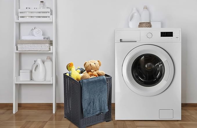 Eslite 42L Collapsible Plastic Laundry Baskets,Foldable Laundry Hamper,Pack of 2 (Grey)