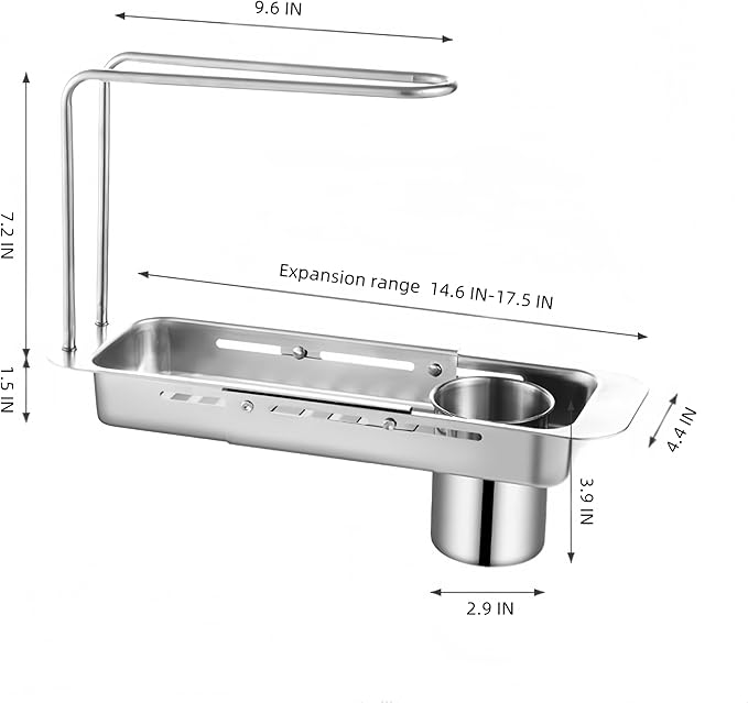 Stainless Steel Telescopic Over Sink Organizer Rack for Kitchen-Expandable Over The Sink Shelf, Adjustable Sponge Holder Organizer, Kitchen Sink Organizers Inside Sink for Sponge Rack