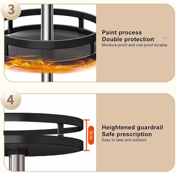Rotating Spice Rack, Multi-Layer Tier Lazy Susan Turntable, Rotates 360 Degrees, Adjustable Shelves, Double Layer, and A Revolving Design Make it the Perfect Spice Holder ( Color : Black , Size : 1 la