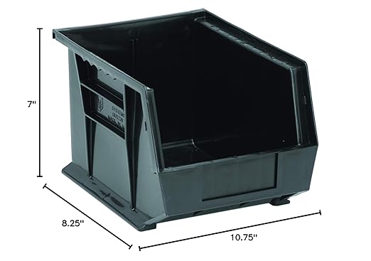 QUANTUM STORAGE SYSTEMS K-QUS239BK-4 4-Pack Ultra-Stack and Hang Bins, 10-3/4" x 8-1/4" x 7", Black