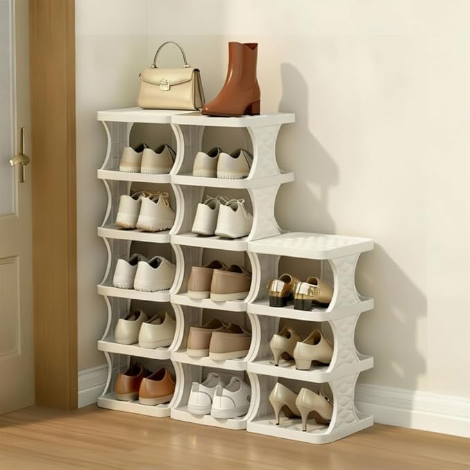 Stackable Shoe Rack,Modular Shoe Organizer,Freely Adjustable Multi-Tier Shoe Rack, Shelf Free Stackable DIY - Space Saving Storage (3 Tier)