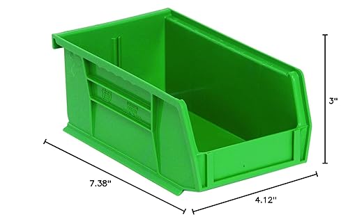 QUANTUM STORAGE SYSTEMS K-QUS220GN-20 20-Pack Ultra-Stack and Hang Bins, 7-3/8" x 4-1/8" x 3", Green