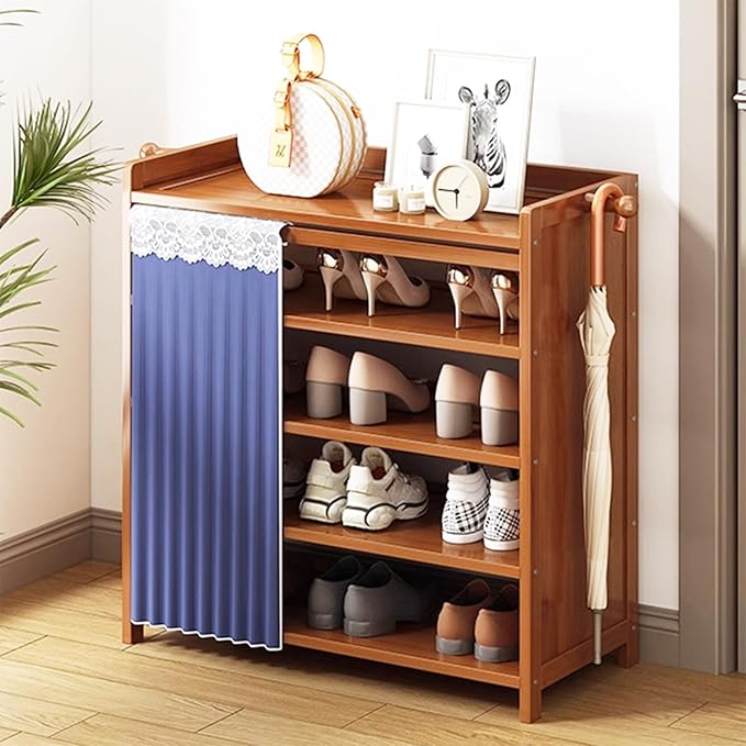 5 Tier Shoe Rack Bamboo Shoe Shelf Storage Organizer Shoe Stand for Closet, Entryway, Hallway, Bathroom and Living Room, Natural