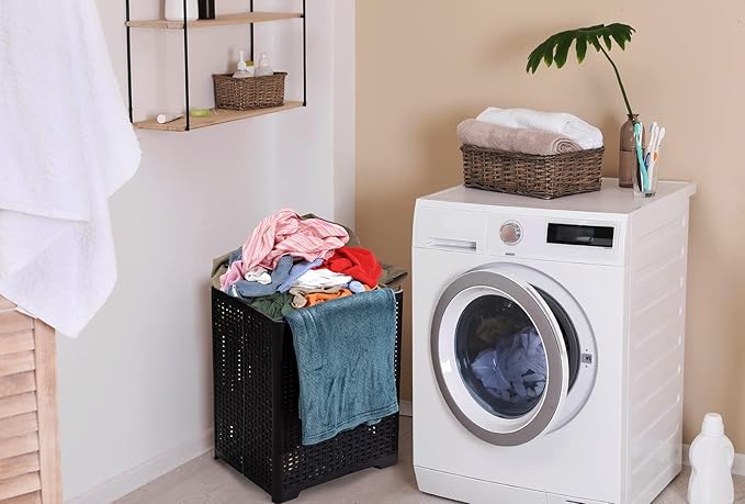 Eslite 42L Collapsible Plastic Laundry Baskets,Foldable Laundry Hamper,Pack of 2 (Black)