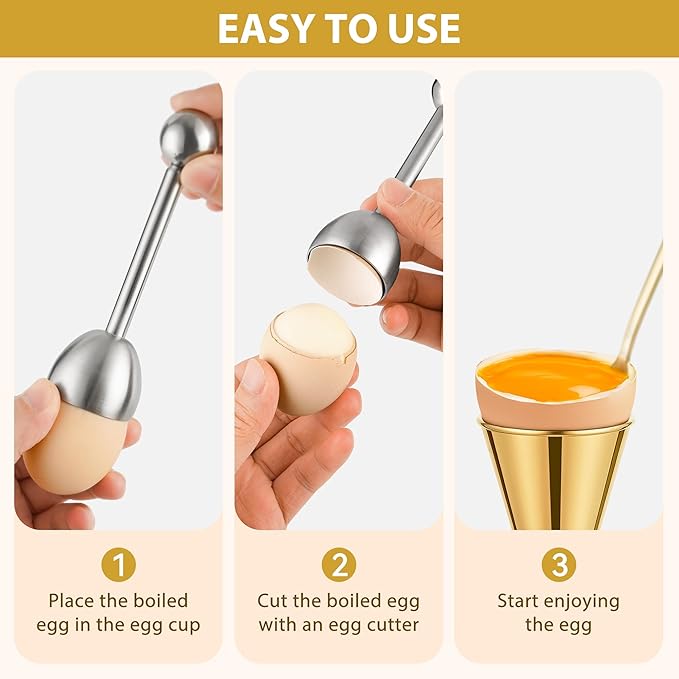 Egg Cups For Soft Boiled Eggs Set Of 5 - Includes 1 Stainless Steel Egg Cutter & 2 Egg Spoons & 2 Soft Boiled Egg Holder, Effortless & Precise Cracking - For Breakfast, Afternoon Tea, Parties