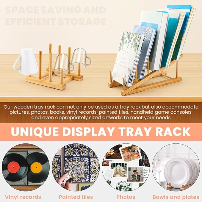 3 Pack Plate Stands for Display, Multifunctional Wooden Display Rack, Craft Show Display Stands for Tabletop Book, Artwork, Photo, Record, Magazine and Platter(Color:Wooden)