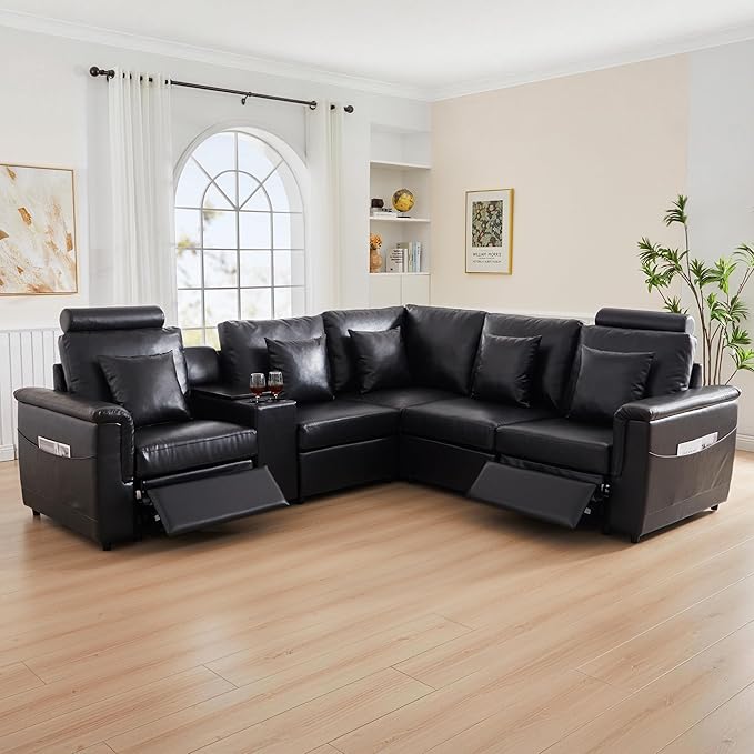 LEVNARY Modular Armless Chair Set of 2, Faux Leather Upholstered Single Seat for Sectional Sofa Expansion (Black)