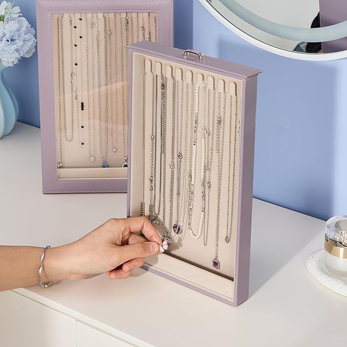 Lolalet Necklace Organizer Box, Jewelry Storage Box with Clear Window for Necklaces Bracelets, Tangle-Free Necklace Display Case for Women Girls, Mothers Day Gift