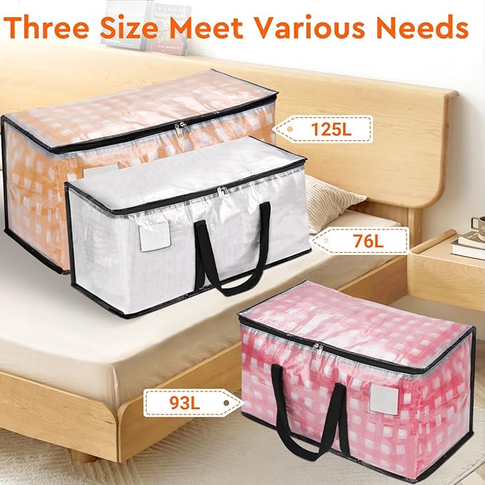BlissTotes Clear Moving Bags Heavy Duty, 76L Extra Large Storage Bags with Zipper & Reinforced Handles, Waterproof PP Moving Totes for Clothes, Bedding, Comforters, Space Saving Storage (6 Pack)